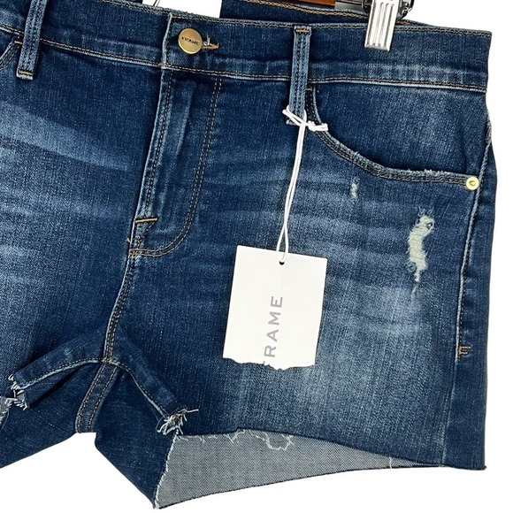 FRAME LE CUTOFF DISTRESSED DARK WASH DENIM SHORTS NWT WOMEN'S SIZE 31 - Picture 3 of 14